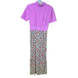 Vintage 60s/70s Pink Blue Floral Short Sleeve Maxi Dress XS Small Boho Hippie